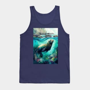 Colorful Watercolor Steller Sea Lion Artwork Tank Top